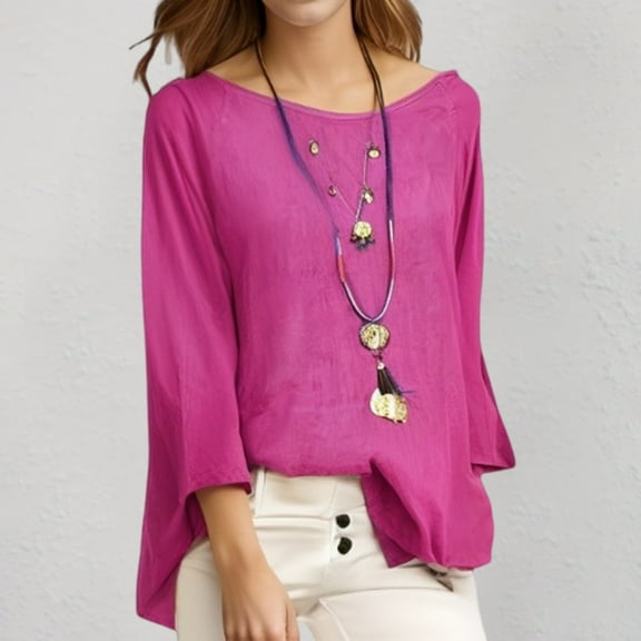 ylioge S-5X Plus Size T Shirts for Women 3/4 Sleeve Crewneck Blouses Tops Womens Casual Solid Color Pullover Breathable Going-Out Loungewear Tees Top