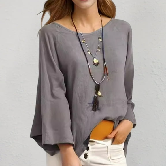 ylioge S-5X Plus Size T Shirts for Women 3/4 Sleeve Crewneck Blouses Tops Womens Casual Solid Color Pullover Breathable Going-Out Loungewear Tees Top