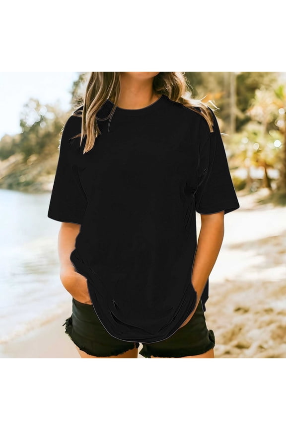 S-5X Plus Size T Shirts for Women Short Sleeve Crewneck Tees Tops Womens Casual Solid Color Pullover Basic Going-Out Loungewear Tshirts Shirt