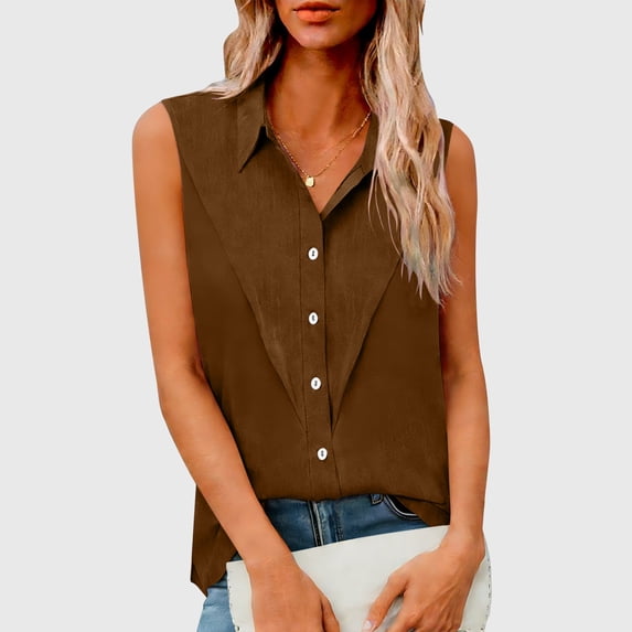 ylioge S-5X Plus Size Womens Sleeveless Shirts Button-Down Collared Tank Tops Ladies Casual Solid Color Breathable Lightweight Summer Beach Vests