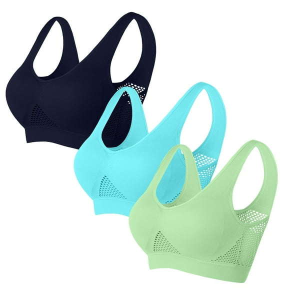 ylioge S-5X Plus Sports Bras for Women 3 Pack Push Up Bralettes No Underwire Stretchy Pullover Breathable Multipack Athletic Underwear Bra