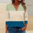 thumbnail image 1 of ylioge S-5X Womens Plus Size 3/4 Sleeve T Shirts V Neck Tops Ladies Casual Color Block Pullover Basic Comfortable Going-Out Loungewear Tees Top, 1 of 5
