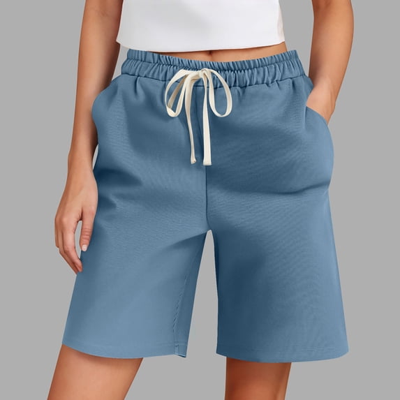 ylioge S-5X Womens Plus Size Bermuda Shorts with Pockets and Drawstring Elastic Waist Straight Leg Casual Solid Color Relaxed Athletic Workout Short