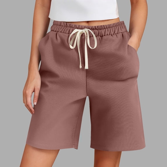 ylioge S-5X Womens Plus Size Bermuda Shorts with Pockets and Drawstring Elastic Waist Straight Leg Casual Solid Color Relaxed Athletic Workout Short