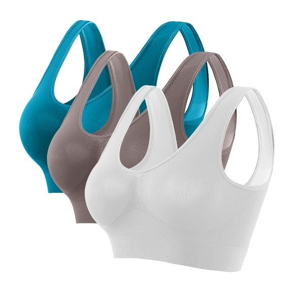 ylioge S-5XL Plus Size Sports Bras for Women 3 Pack No Underwire Bralettes Push Up Lightweight Stretchy Pullover Padded Yoga Underwear Bra