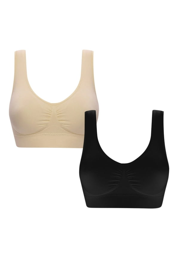 S-6X Plus Size Sports Bras for Women 2 Pack Wireless Push Up Bralettes Lightweight Pullover Breathable Support Lifting Underwear Bra