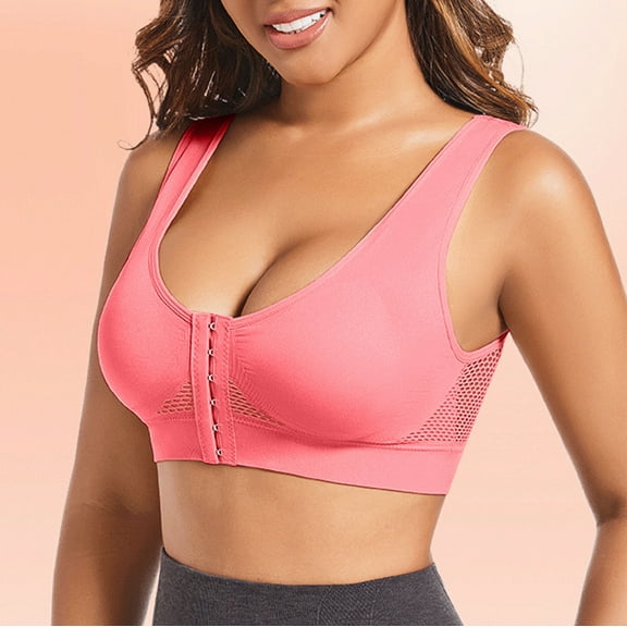 ylioge S-6X Plus Size Womens Bras Front Closure Push Up Bralettes No Underwire Casual Solid Color Full-Cup Support Lifting Underwear Bra