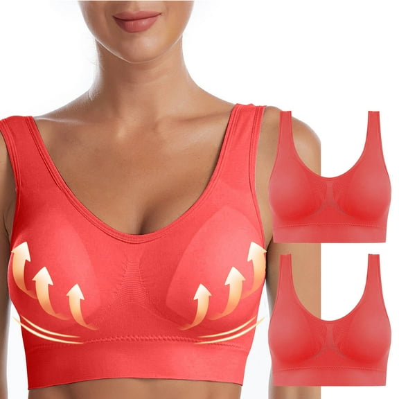 ylioge S-6XL Plus Size Sports Bras for Women 2 Pack Pullover Wireless Bralettes Push Up Breathable Support Athletic Workout Underwear Bra