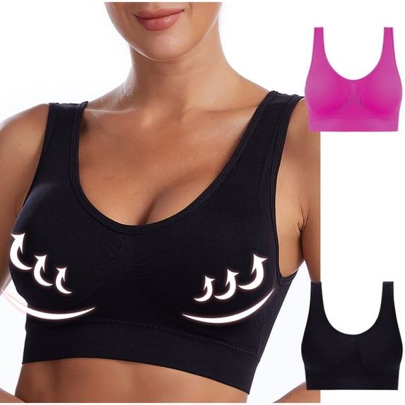 ylioge S-6XL Womens Plus Size Sports Bras 2 Pack Pullover No Underwire Bralettes Push Up Multipack Breathable Support Athletic Underwear Bra