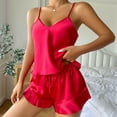 thumbnail image 1 of ylioge Satin Pajama Sets for Women Lightweight 2 Piece Trendy Solid Color Sleevless Tank Tops Wide Leg Shorts Breathable Loungewear Pajamas Suits Set, 1 of 3