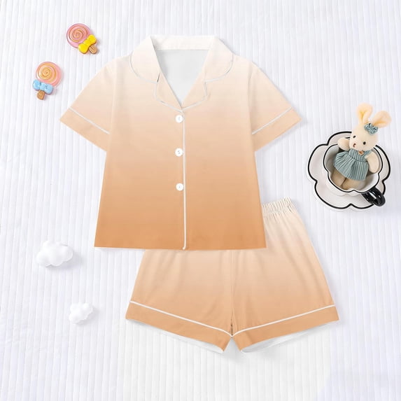 ylioge Satin Pajamas for Women 2 Piece Sets Lightweight Short Sleeve Button-Down Shirts and Shorts Gradient Printed Comfy Loungewear Pajama Outfits