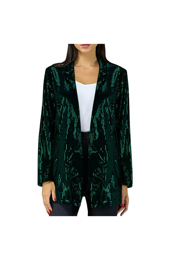 Sequin Blazers for Women, Womens Plus Size Suit Jackets Casual Long Sleeve Lapel Solid Color Lightweight Long Cardigan with Pockets Business Jacket Coats Spring