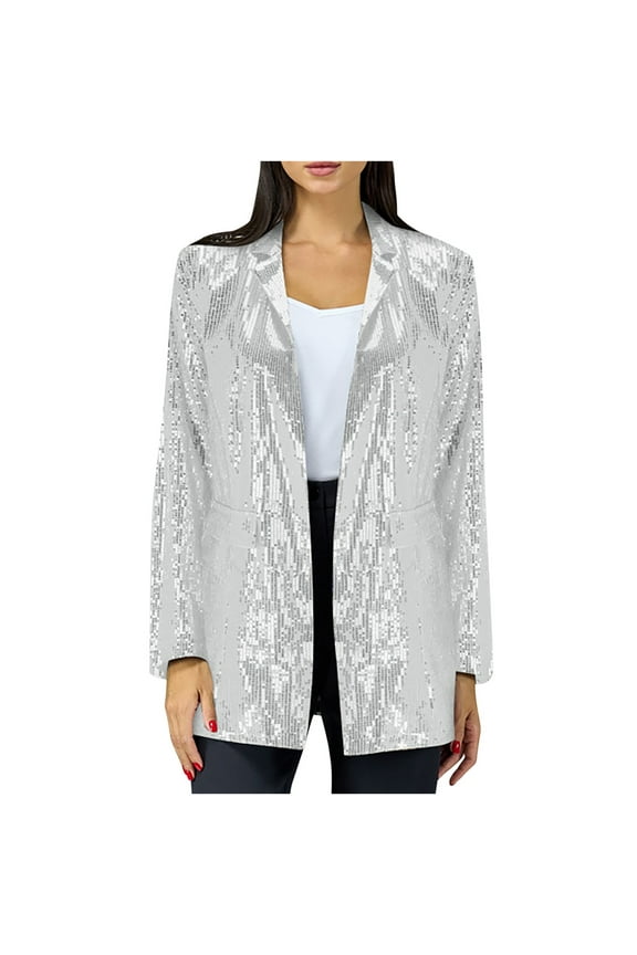 Sequin Blazers for Women, Womens Plus Size Suit Jackets Casual Long Sleeve Lapel Solid Color Lightweight Long Cardigan with Pockets Business Jacket Coats Spring