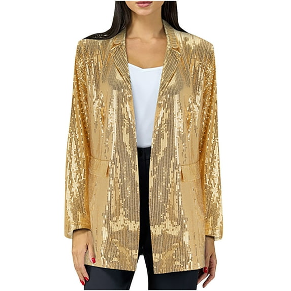 ylioge Sequin Blazers for Women, Womens Plus Size Suit Jackets Casual Long Sleeve Lapel Solid Color Lightweight Long Cardigan with Pockets Business Jacket Coats Spring