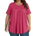 thumbnail image 1 of ylioge Short Sleeve T Shirts for Women Plus Size L-5X Crewneck Tunic Tops Womens Casual Solid Color Pleated Pullover Comfortable Basic Tees Top, 1 of 8
