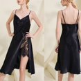 thumbnail image 1 of ylioge Silk Nightgowns for Women Trendy Cowl Neck Spaghetti Strap Midi Dresses Ladies Lace Splice Side Slit Satin Sleepwear Sleepshirts, 1 of 3