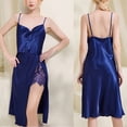 thumbnail image 1 of ylioge Silk Nightgowns for Women Trendy Cowl Neck Spaghetti Strap Midi Dresses Ladies Lace Splice Side Slit Satin Sleepwear Sleepshirts, 1 of 3
