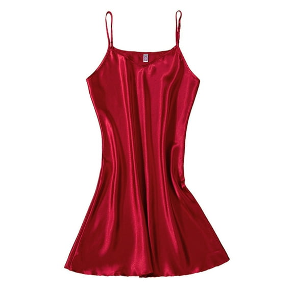 ylioge Silk Nightgowns for Women Trendy V Neck Sleepshirts Ladies Lightweight Solid Color Spaghetti Strap Soft Satin Loungewear Mini Dresses