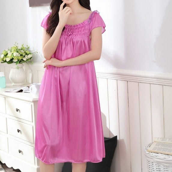 ylioge Silk Nightgowns for Women Casual Lightweight Cap Sleeve Sleepshirts Ladies Solid Color Loose Pullover Loungewear Long Dresses