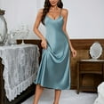 thumbnail image 1 of ylioge Silk Nightgowns for Women Trendy V Neck Spaghetti Strap Sleepshirts Ladies Solid Backless Slim Soft Homewear Pajama Maxi Dresses, 1 of 8