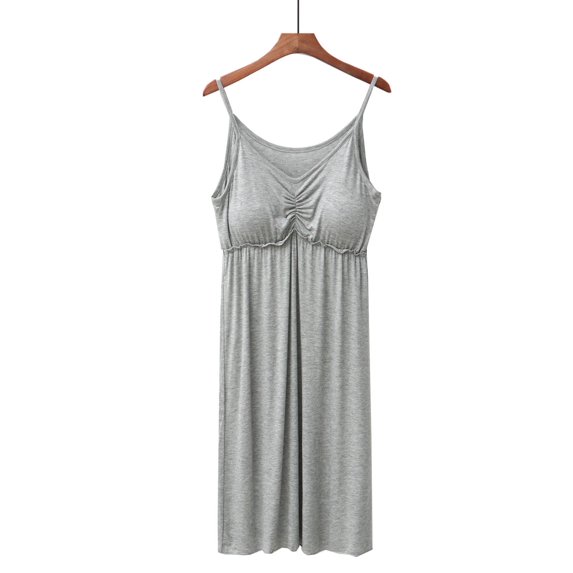 ylioge Sleeveless Nightgowns for Women Built in Bras Soft-Modal Sleepshirts Ladies Casual Solid V Neck Spaghetti Strap Loungewear Dresses