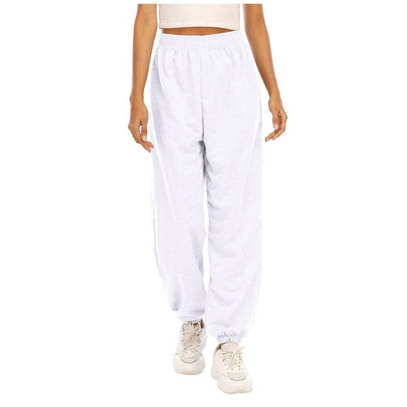 ylioge Solid Color Normal Waist Sweatpants for Women Stretchy Trendy Autumn Tapered Pants Elastic Waist Full Length Daily Wear Loose Fit Trousers Pantalones