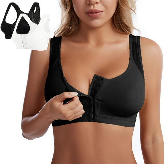 ylioge Sports Bras for Women 2 Pack Plus Size S-5X Front Closure Push Up Bralettes Wireless Breathable Support Athletic Yoga Underwear Bra