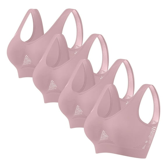 ylioge Sports Bras for Women 4 Pack Plus Size S-5X Wireless Push Up Bralettes Lightweight Pullover Breathable Hollow Out Athletic Yoga Underwear Bra