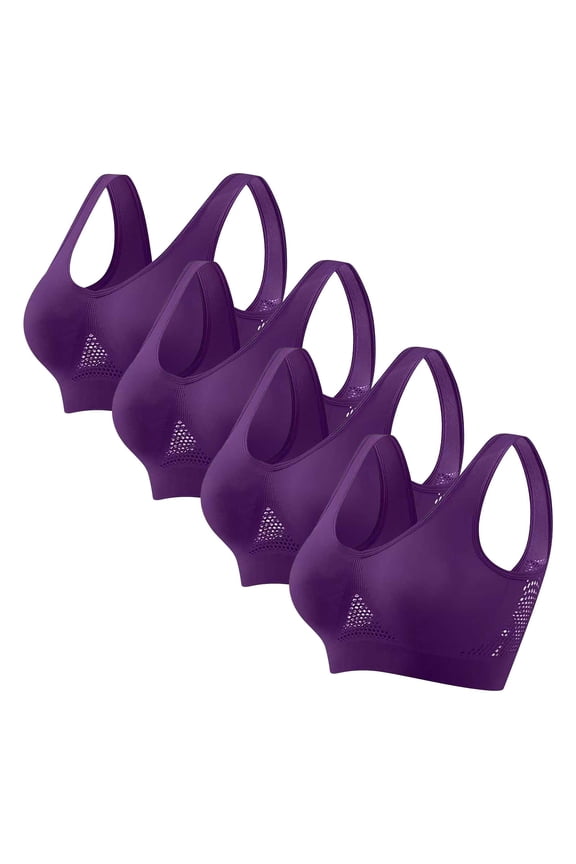 Sports Bras for Women 4 Pack Plus Size S-5X Wireless Push Up Bralettes Lightweight Pullover Breathable Hollow Out Athletic Yoga Underwear Bra