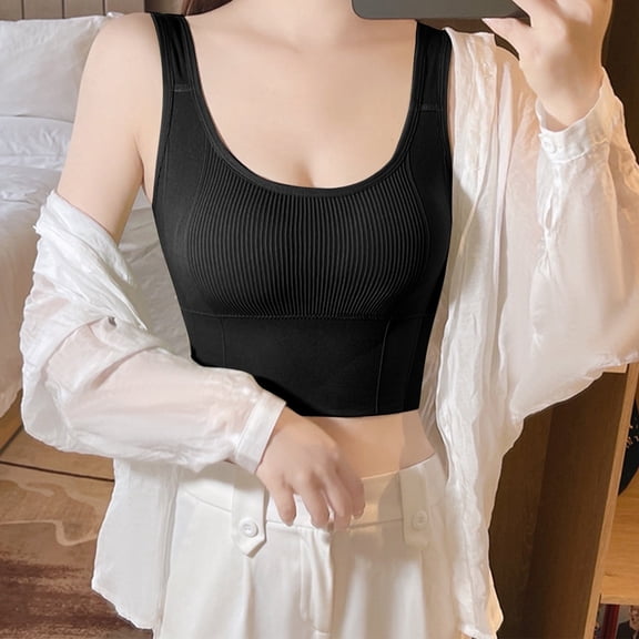 ylioge Sports Bras for Women Longline Wireless Push Up Bralettes Ladies Stretchy Pullover Solid Full-Coverage Workout Tshirts Underwear Bra