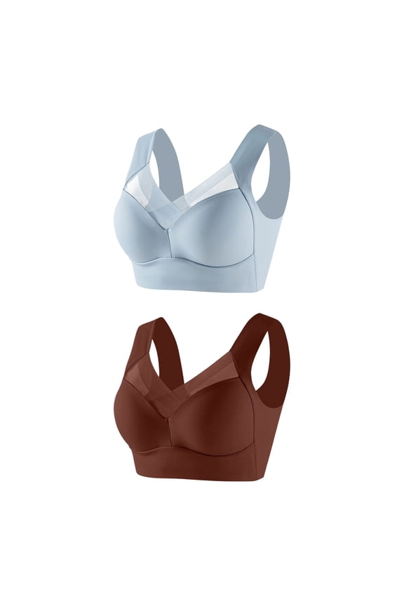 Sports Bras for Women Plus Size L-6X 2 Pack Wireless Push Up Bralettes Breathable Lightweight High-Impact Athletic Underwear Bra