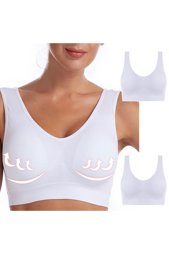 Sports Bras for Women Plus Size S-6X 2 Pack Wireless Push Up Bralettes Breathable Stretchy Pullover Padded Athletic Workout Underwear Bra