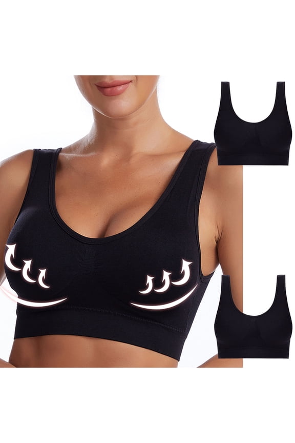Sports Bras for Women Plus Size S-6X 2 Pack Wireless Push Up Bralettes Breathable Stretchy Pullover Padded Athletic Workout Underwear Bra