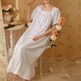 thumbnail image 1 of ylioge Square-Neck Nightgowns for Women Cute Lace Splice Short Sleeve Sleepshirts Ladies Casual Solid Loose Pullover Homewear Dresses, 1 of 4