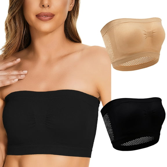 ylioge Strapless Bras for Women Plus Size S-6X 2 Pack Breathable Wireless Bralettes Push Up No Show Hollow-Out Full-Coverage Underwear Bra