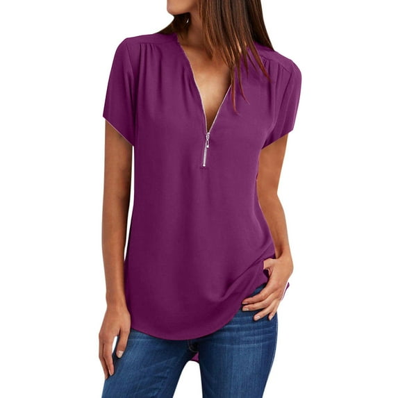 ylioge Summer Blouses for Women, Womens Cami Summer Shirts Casual Loose Zip Up V Neck Cap Sleeve Solid Color Basic Classic-Fit Tops T-Shirt Shirts Summer