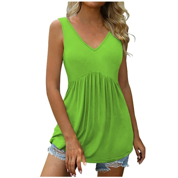 ylioge Summer Tank Tops for Women, Womens Cami Casual Warp Tank Tops Solid Color Sleeveless V Neck Pleated Beach Tops Shirts Summer