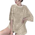 thumbnail image 1 of ylioge Summer Tops for Women, Womens Y2k Sequin Shirts Glitter Shiny Casual Loose Half Sleeve Crewneck Oversized Blouses T Shirt Clubwear Spring, 1 of 5
