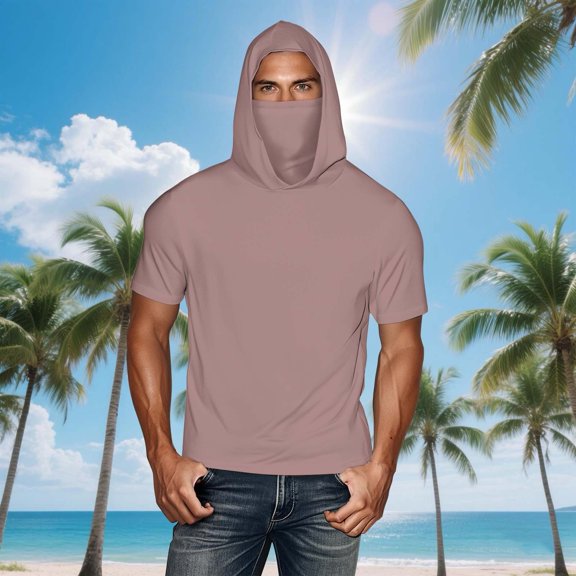 ylioge Sun Protection Hoodies for Women Men Plus Size S-5X T Shirts with Mask Unisex Solid Color Pullover Short Sleeve Athletic Workout Tees Tops