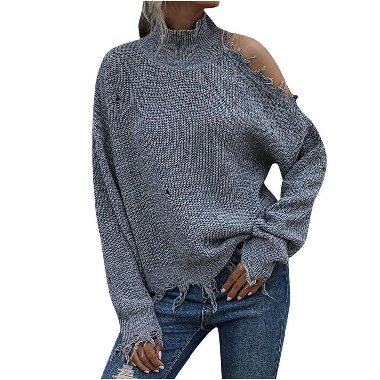 Off the shoulder ripped sweater hotsell