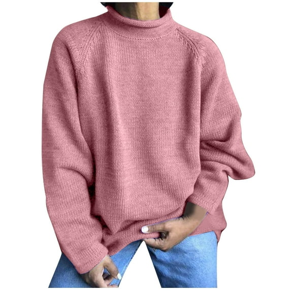 ylioge Sweaters for Women, Womens Oversized Sweater Warm Lightweight Casual Loose Long Sleeve Mock Neck Pullover Solid Color Knitting Sweater Fall Christmas Gifts for Women