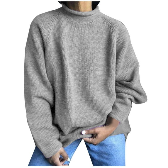 ylioge Sweaters for Women, Womens Oversized Sweater Warm Lightweight Casual Loose Long Sleeve Mock Neck Pullover Solid Color Knitting Sweater Fall Saving Clearance Christmas Gifts for Women