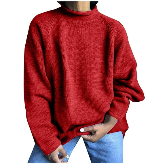 ylioge Sweaters for Women, Womens Oversized Sweater Warm Lightweight Casual Loose Long Sleeve Mock Neck Pullover Solid Color Knitting Sweater Fall Christmas Gifts for Women