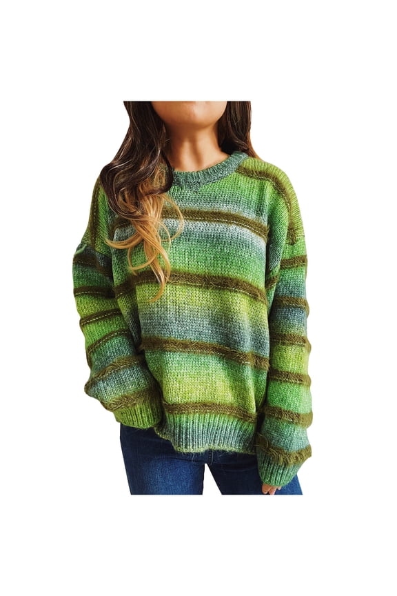 Sweaters for Women, Womens Oversized Y2k Sweater Warm Lightweight Casual Loose Long Sleeve Crewneck Pullover Ombre Tie Dye Knitting Sweater Ugly Christmas Sweaters for Women