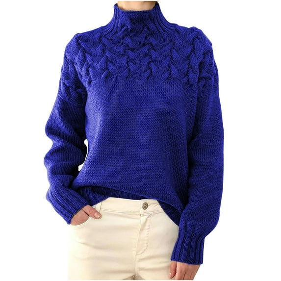 ylioge Sweaters for Women, Womens Turtleneck Sweater Casual Loose Long Sleeve Crewneck Mock Neck Pullover Solid Color Cable Knit Sweater Christmas Ugly Sweater Fall