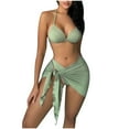 thumbnail image 1 of ylioge Swimsuit Sets for Women, Womens Three Piece Bikini Sets Casual Skirts Solid Color Halter Holiday Beach Bathing Suits Summer, 1 of 4