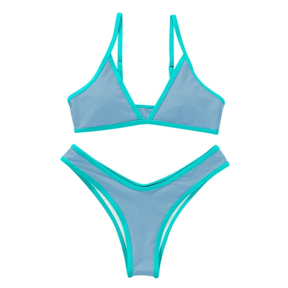 ylioge Swimsuits for Women Two Piece Bikini Bathing Suits Built in Bra Ladies Trendy Color-Block Low Waisted High-Cut Thongs Swimwear Sets
