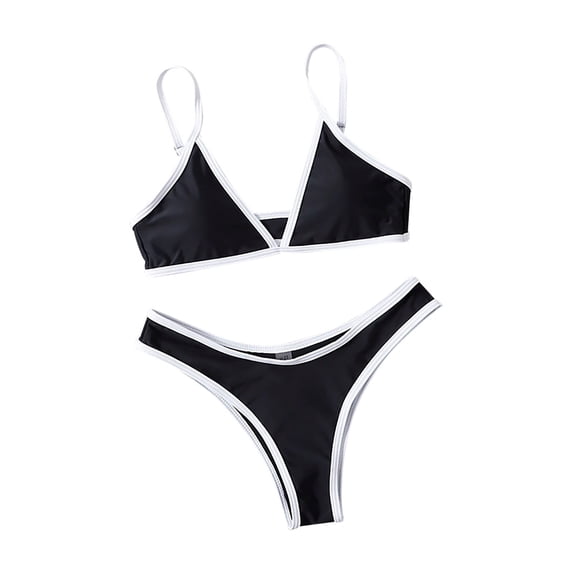 ylioge Swimsuits for Women Two Piece Bikini Bathing Suits Built in Bra Ladies Trendy Color-Block Low Waisted High-Cut Thongs Swimwear Sets