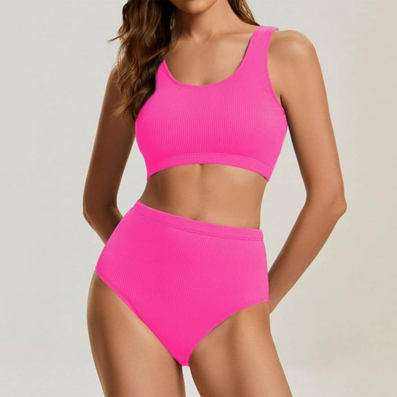 ylioge Tankini Swimsuits For Women 2 Piece Bikini Sets Built in Bras Bathing Suits No Underwire Solid Color Push Up Swimming Tankinis