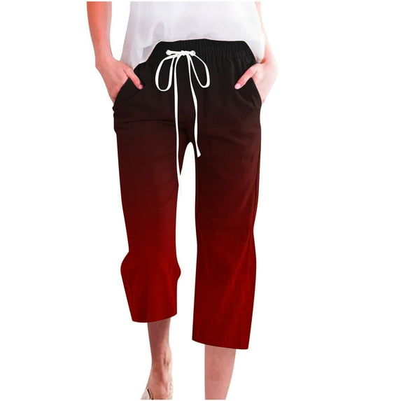 ylioge Trendy Relaxed Fit Capris for Women Ombre Straight High Waist Cruise Pants Linen Pockets Capri Summer Trousers Pantalones